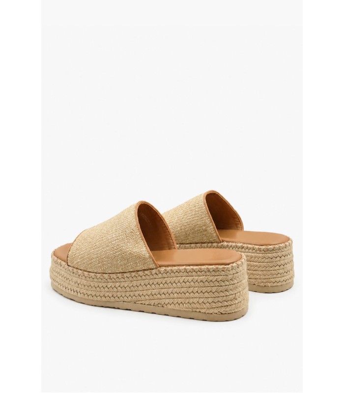 Μπεζ flatform με ψάθινη φάσα και σόλα από σχοινί