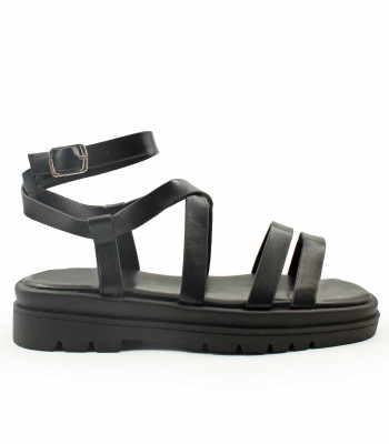 Μαύρο flatform με χοντρή σόλα και λουράκι στον αστράγαλο
