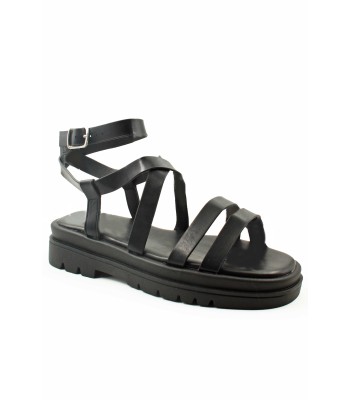 Μαύρο flatform με χοντρή σόλα και λουράκι στον αστράγαλο