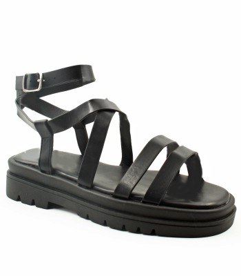 Μαύρο flatform με χοντρή σόλα και λουράκι στον αστράγαλο