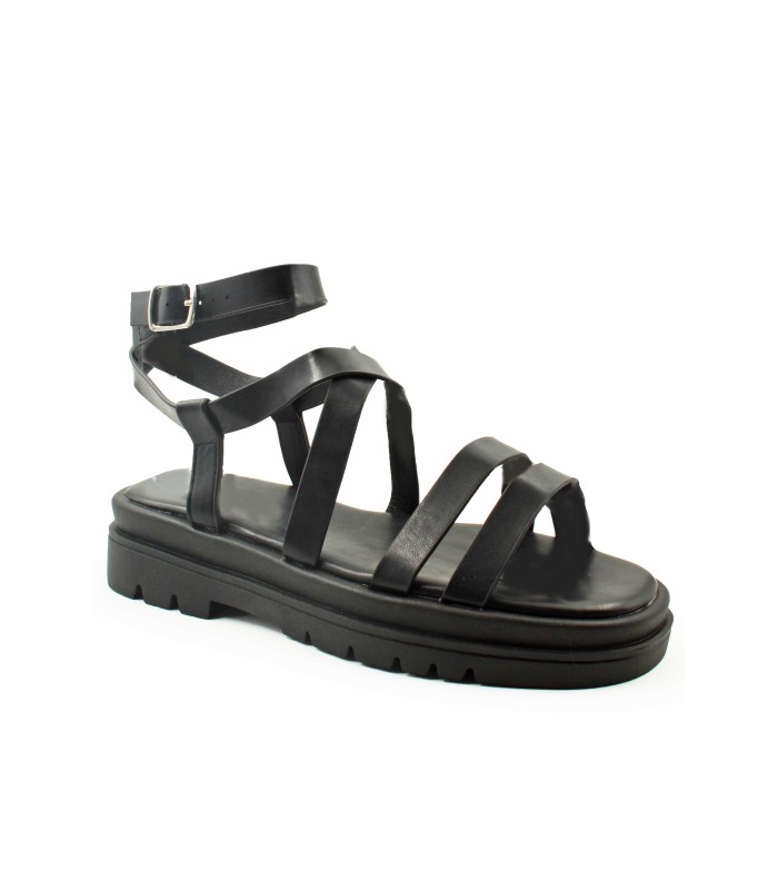 Μαύρο flatform με χοντρή σόλα και λουράκι στον αστράγαλο