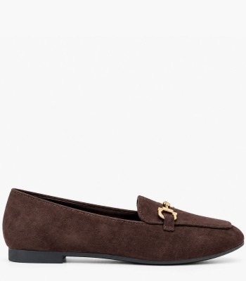 Καφέ loafers με χρυσή αγκράφα
