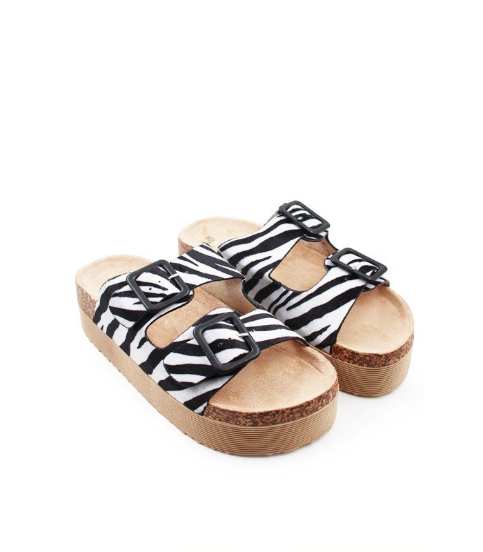 Γυναικείο flatform με zebra print και διπλή αγκράφα