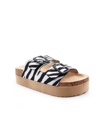 Γυναικείο flatform με zebra print και διπλή αγκράφα