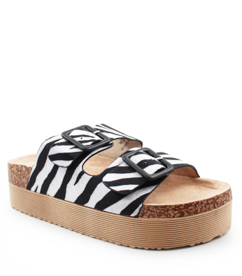Γυναικείο flatform με zebra print και διπλή αγκράφα