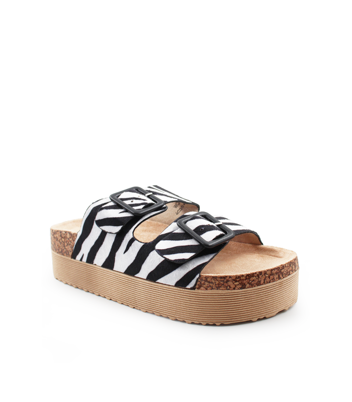 Γυναικείο flatform με zebra print και διπλή αγκράφα