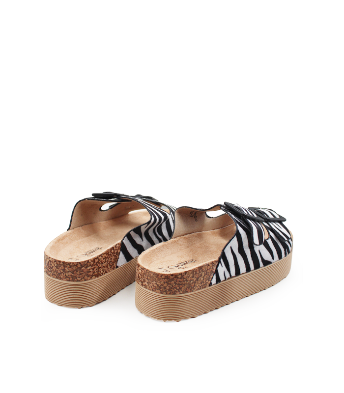 Γυναικείο flatform με zebra print και διπλή αγκράφα