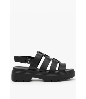 Μαύρο flatform fisherman σανδάλι με chunky σόλα