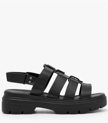 Μαύρο flatform fisherman σανδάλι με chunky σόλα