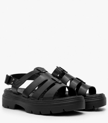 Μαύρο flatform fisherman σανδάλι με chunky σόλα