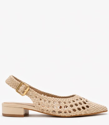 Μπεζ slingback mule με πλέξη και χαμηλό τακούνι