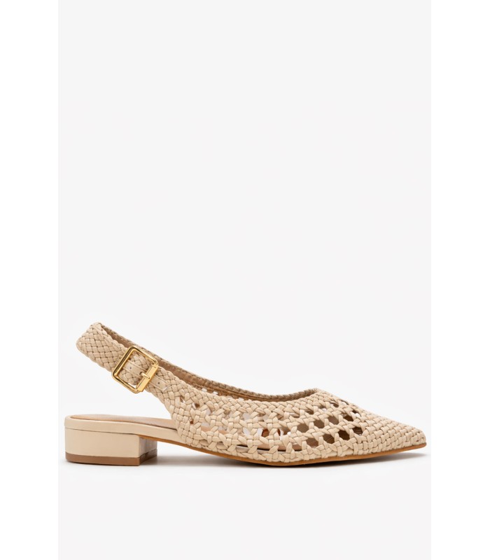 Μπεζ slingback mule με πλέξη και χαμηλό τακούνι