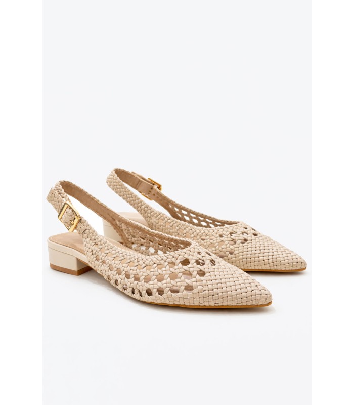 Μπεζ slingback mule με πλέξη και χαμηλό τακούνι