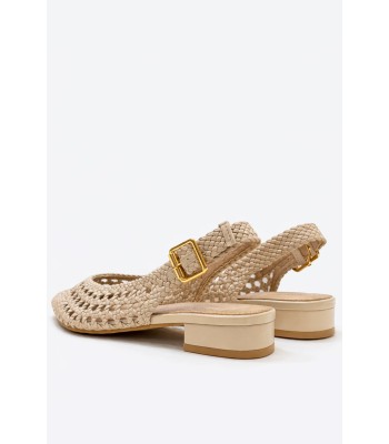 Μπεζ slingback mule με πλέξη και χαμηλό τακούνι