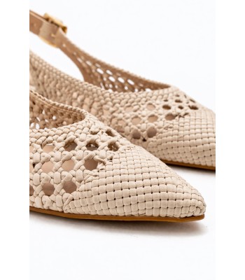 Μπεζ slingback mule με πλέξη και χαμηλό τακούνι