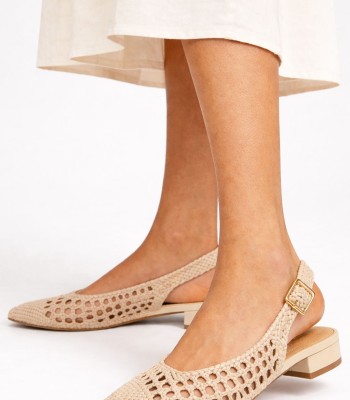 Μπεζ slingback mule με πλέξη και χαμηλό τακούνι