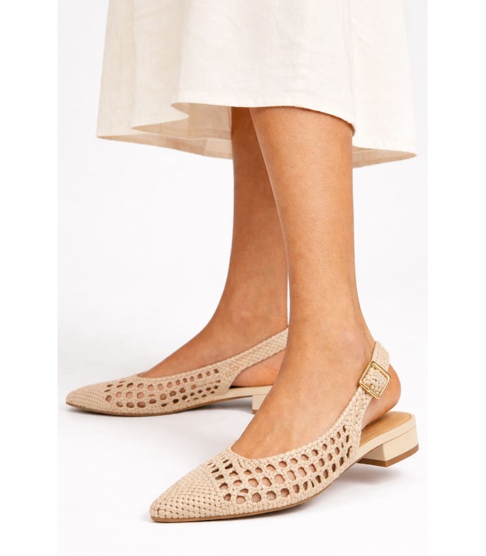 Μπεζ slingback mule με πλέξη και χαμηλό τακούνι