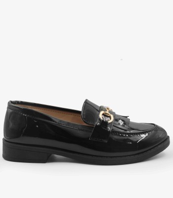 Μαύρο loafer με κρόσσια και χρυσή αγκράφα