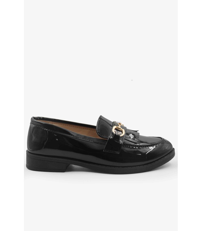 Μαύρο loafer με κρόσσια και χρυσή αγκράφα