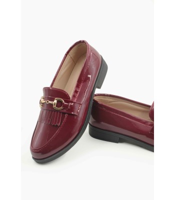 Μπορντό loafer με κρόσσια και χρυσή αγκράφα