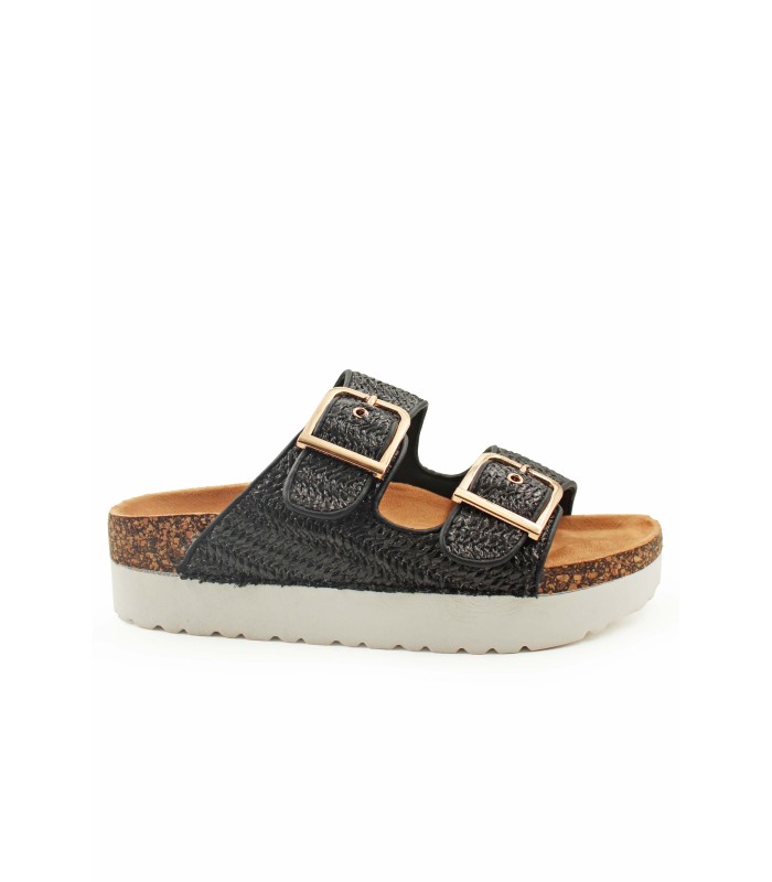 Flatform με πλεκτή υφή και διπλή αγκράφα σε μαύρο χρώμα