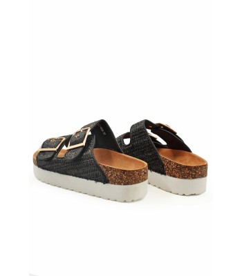 Flatform με πλεκτή υφή και διπλή αγκράφα σε μαύρο χρώμα