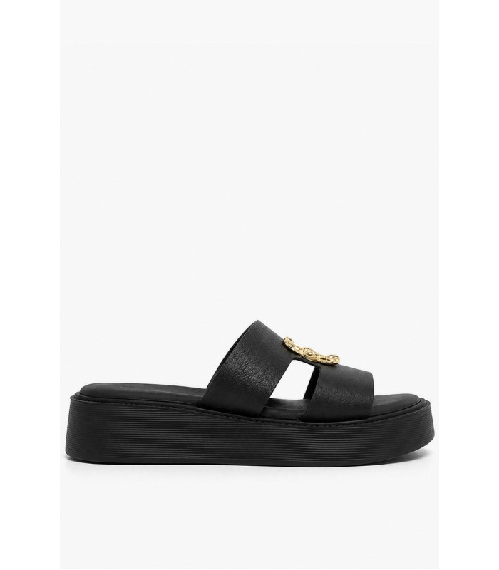 Μαύρο flatform με χρυσή αγκράφα