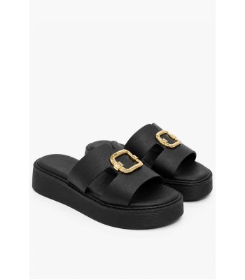 Μαύρο flatform με χρυσή αγκράφα