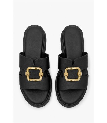 Μαύρο flatform με χρυσή αγκράφα