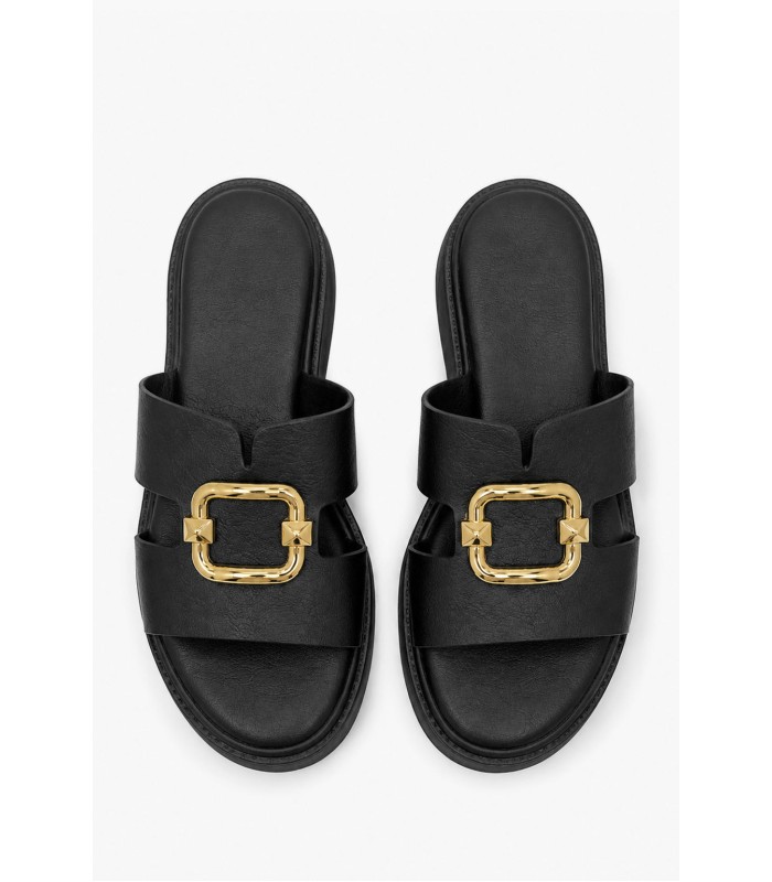 Μαύρο flatform με χρυσή αγκράφα