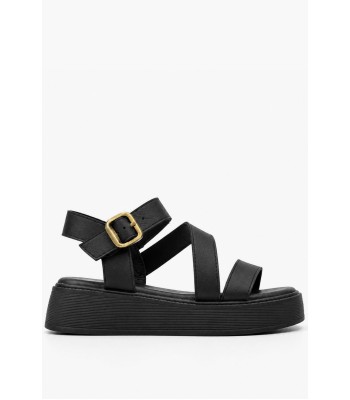 Μαύρα flatform σανδάλια με αγκράφα