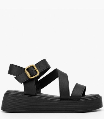 Μαύρα flatform σανδάλια με αγκράφα
