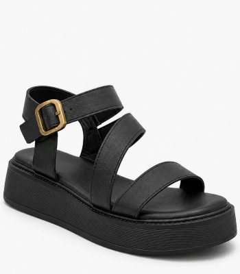 Μαύρα flatform σανδάλια με αγκράφα