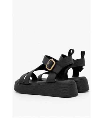 Μαύρα flatform σανδάλια με αγκράφα