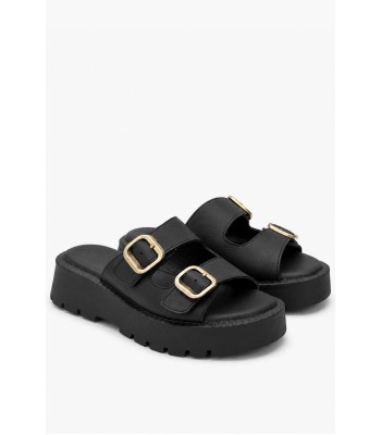 Μαύρα flatform με διπλές αγκράφες
