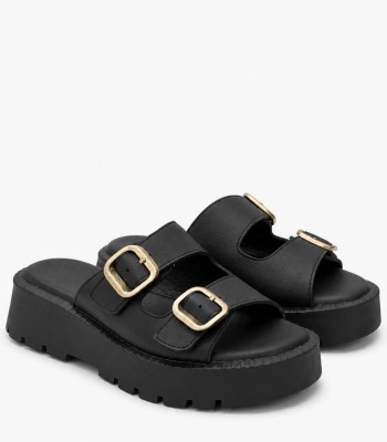 Μαύρα flatform με διπλές αγκράφες