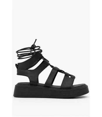 Μαύρα gladiator flatform με lace-up δέσιμο