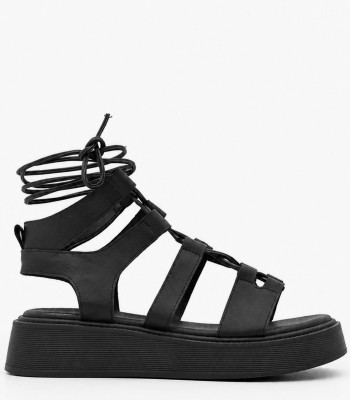 Μαύρα gladiator flatform με lace-up δέσιμο