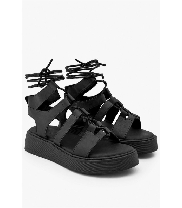 Μαύρα gladiator flatform με lace-up δέσιμο