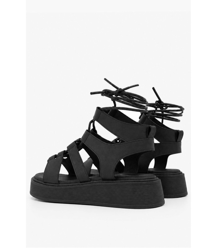 Μαύρα gladiator flatform με lace-up δέσιμο