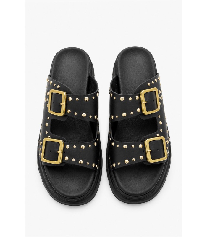 Μαύρο flatform με χρυσές αγκράφες και τρουκς