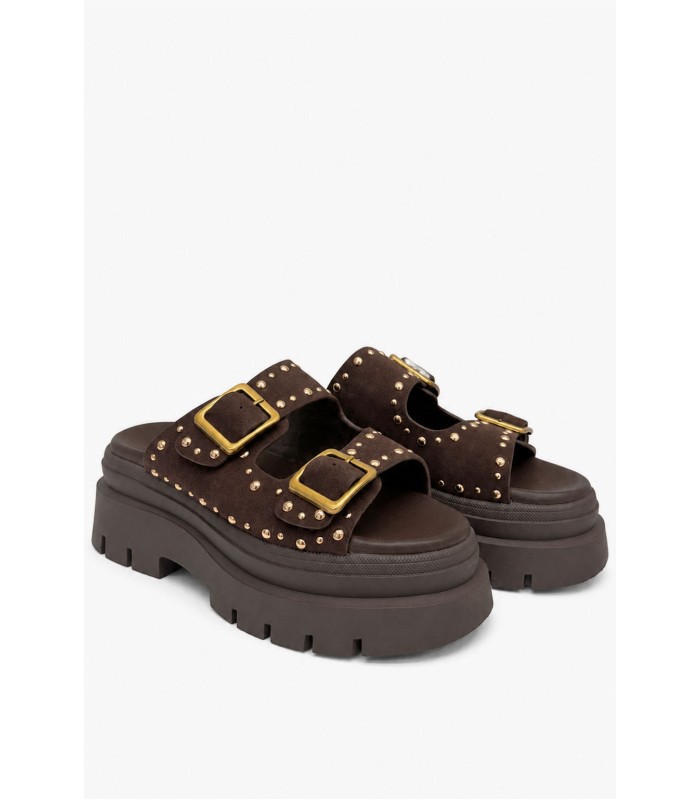 Καφέ flatform με χρυσές αγκράφες και τρουκς