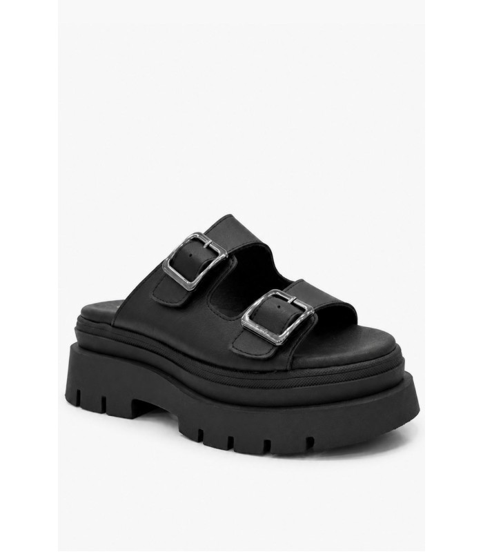 Μαύρο flatform με chunky σόλα και μεταλλικές αγκράφες