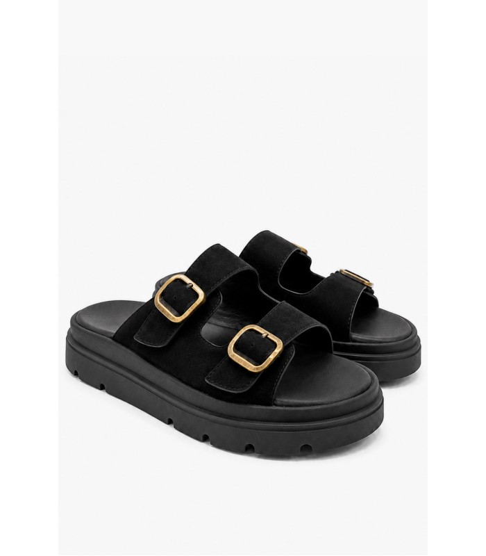 Μαύρο suede flatform με αγκράφες και chunky σόλα