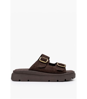 Καφέ suede flatform με αγκράφες και chunky σόλα