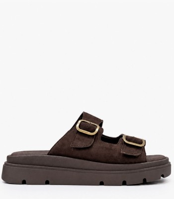 Καφέ suede flatform με αγκράφες και chunky σόλα