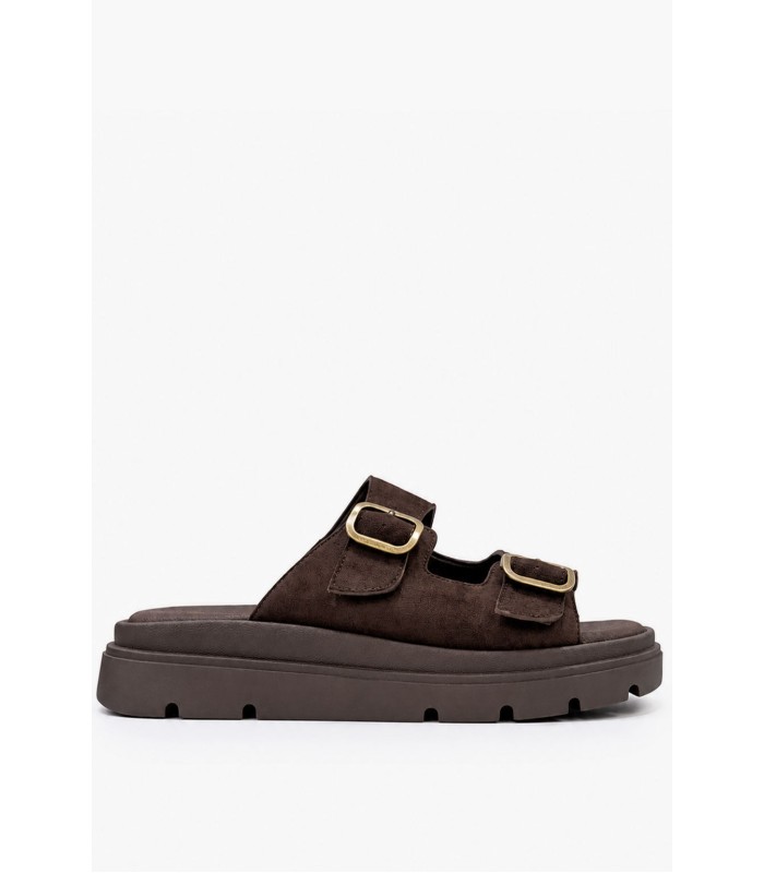 Καφέ suede flatform με αγκράφες και chunky σόλα