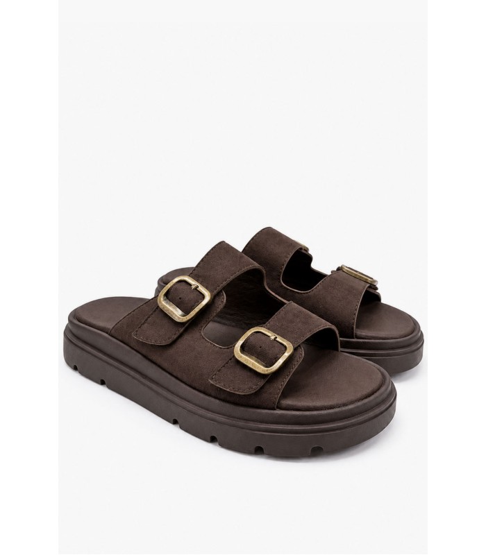 Καφέ suede flatform με αγκράφες και chunky σόλα
