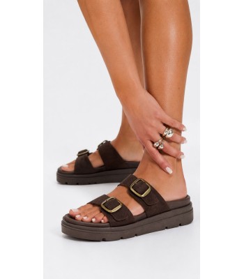 Καφέ suede flatform με αγκράφες και chunky σόλα