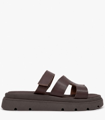 Καφέ flatform με αυτοκόλλητο λουράκι και chunky σόλα